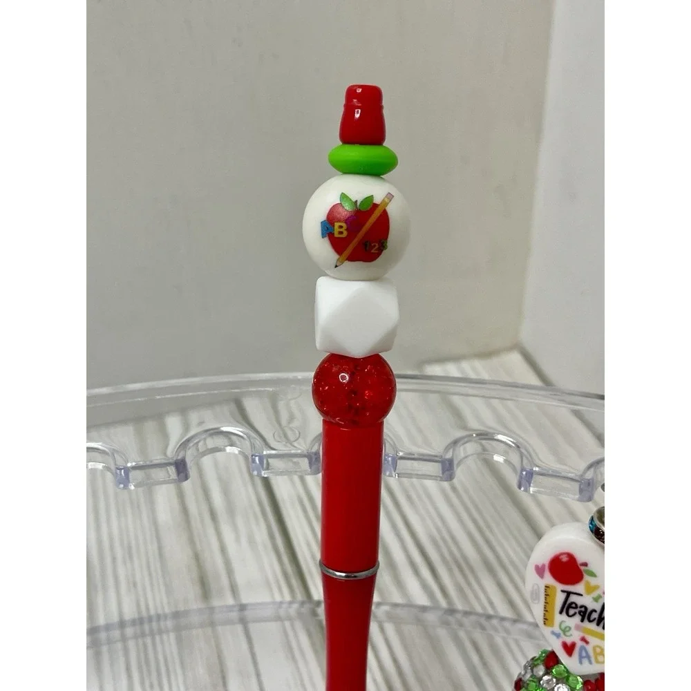 Handmade School Teacher Beaded Pen And Keychain Set